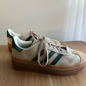 Adidas Gazelle Bold Platform Sneaker CREAM/ GREEN/ MAGIC BEIGE, Size 10M W